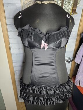 Vtg Y2K 2008 Victoria's Secret Sexy Little Things Black Lingerie Maid Bows